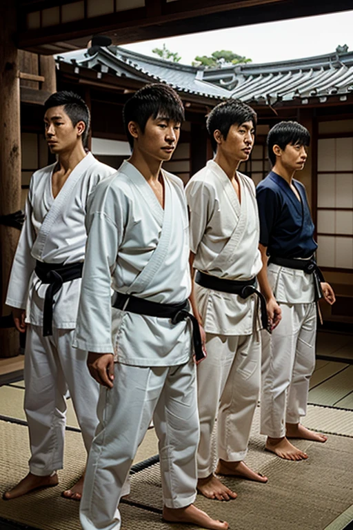 five Japanese warriors receiving a mission from their sensei