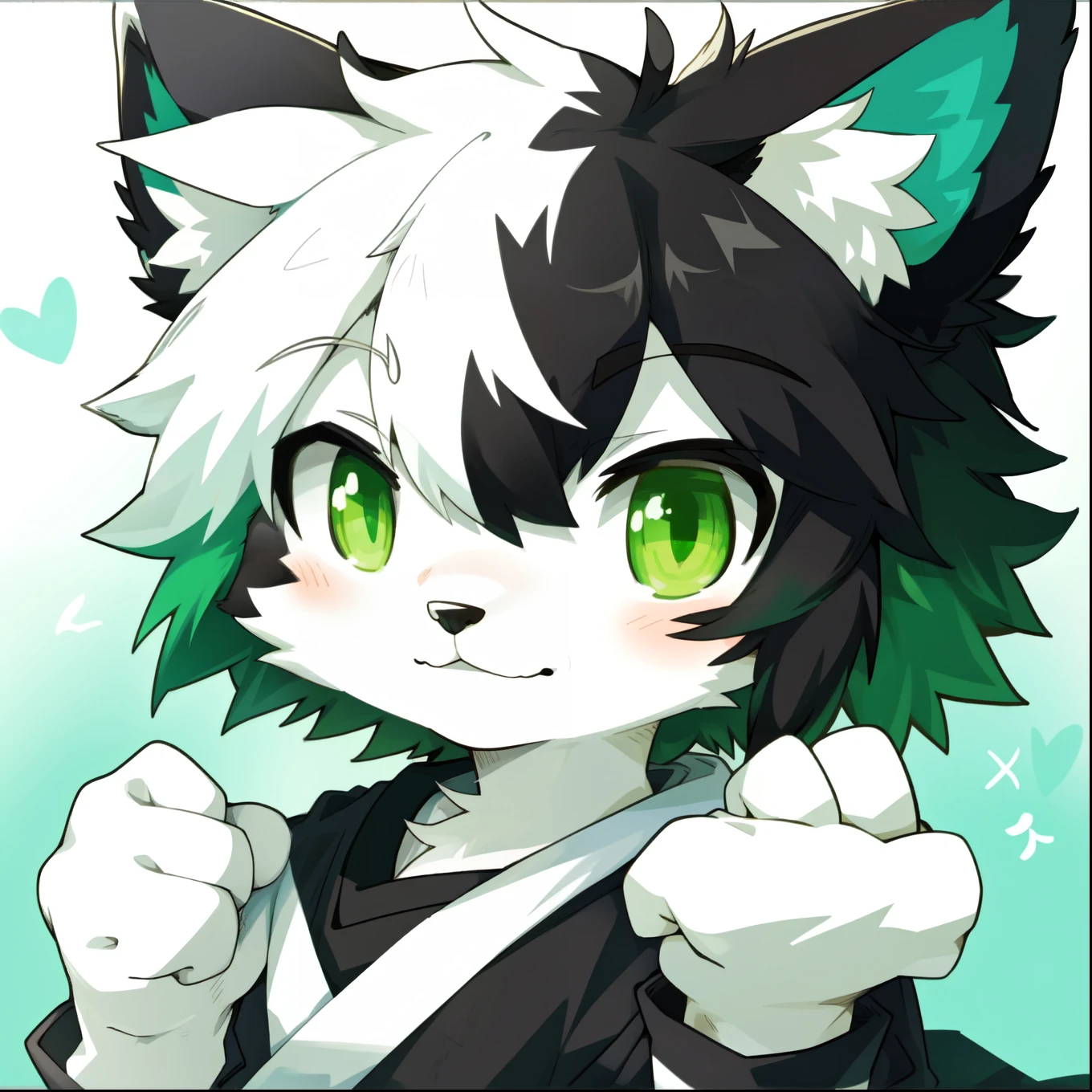 male, anthro, cute, furry, cat, black and white fur, head only, super cute, kemono, green eyes