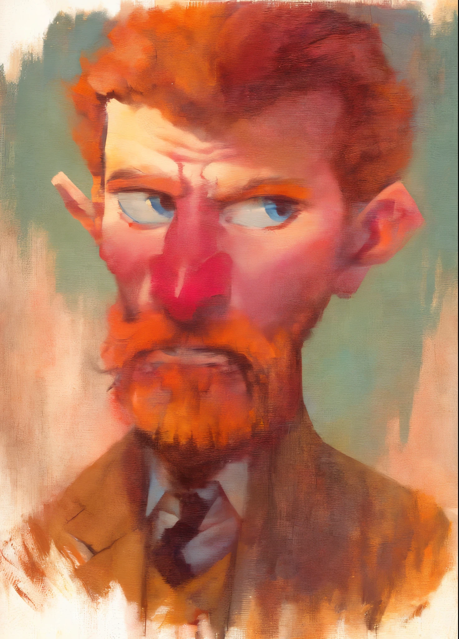 ((Samdoesart)), painting of a man with a barba Ruiva and a suit jacket, nigel thornberry, barba avermelhada, barba Ruiva, retrato de personagem pintado, um velho com barba ruiva, retrato de personagem em close, bochechas vermelhas, pintura de personagem, inspirado em George Grosz, por Thomas Scholes, retrato de personagem de polpa, por Trevor Brown, (retrato da pixar), por Craig Thompson, ((cartoon)), (pintura extremamente detalhada)