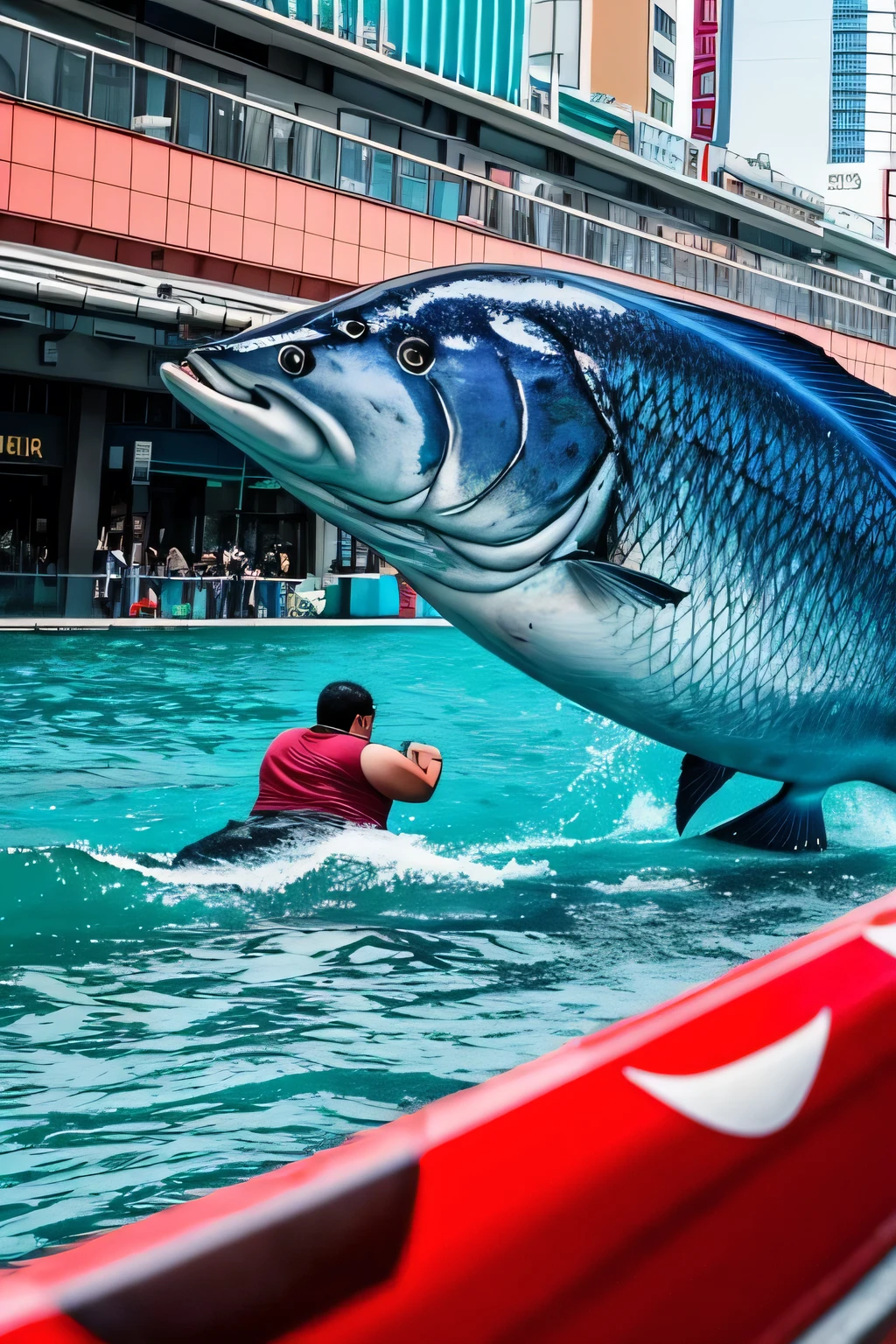 Fat Middle-Aged Man Attacked by Giant Fish in Tokyo