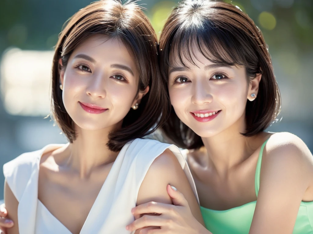 highest quality、8k Masterpiece、超A high resolution、(Photorealistic:1.3)、RAW Photos、1 girl、Black Hair、Glowing Skin、36age、Portrait、Global Illumination、Shadow、Octane Rendering、8k、Super sharp、Cold colors、、Very intricate details、Soft spring light、in photo studio、CGSoation Trend、Beautiful Eyes、Shining Eyes、To the camera、Neon Details、White skin、short hair、smile、Featured on cosmetics website、intellectual、reason、Charm、Perfect Lips、Smooth, wrinkle-free skin、Elegance