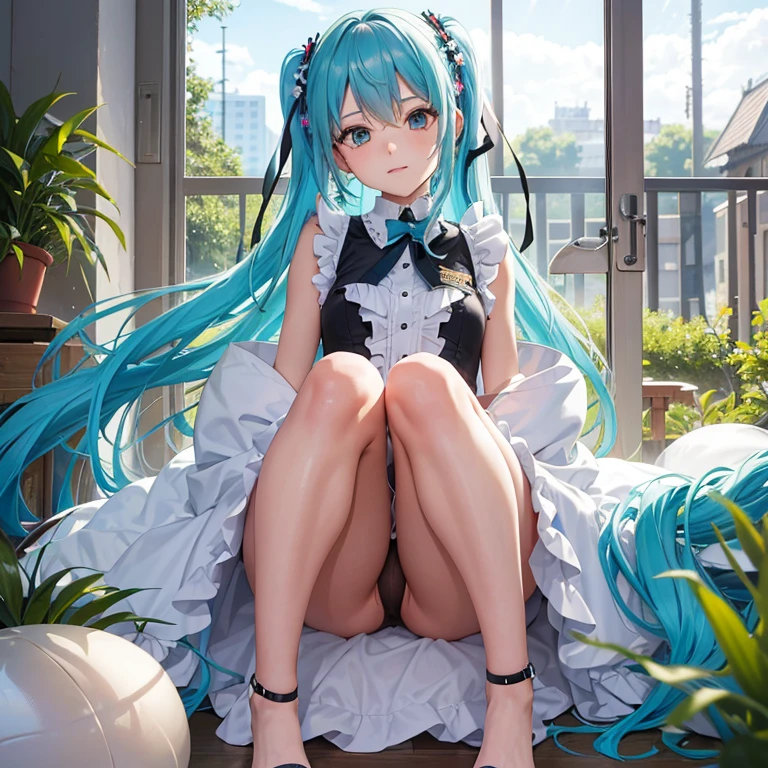 Miku Hatsune、falda plisada、、Jardines de es、toddlers、6 year un 、Fotografiado entre las piernas.、Fotografiar al sujeto desde abajo、Disparo directamente debajo de las nalgas.、desnudo completo、Pussy、Pubic traseros grandes、pechos enormes2.0 trasera