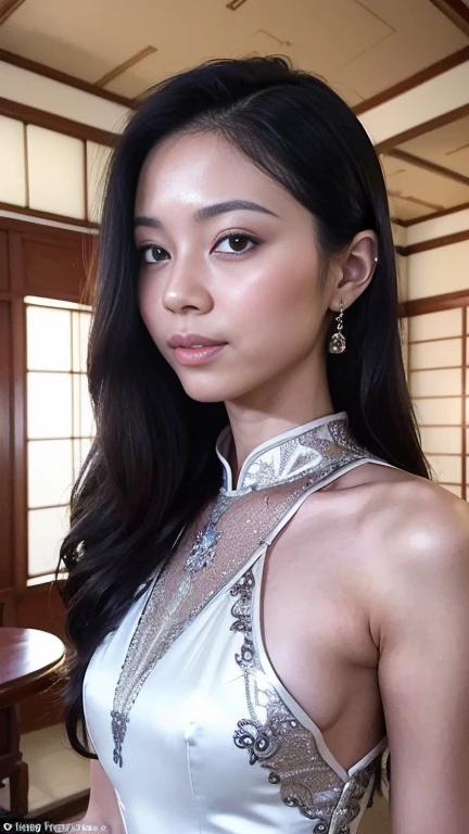 (((luxury:1.3, indoor, Photographed from the front))), ((long hair:1.3, China dress, japanese woman, cute)), (clean, natural makeup), (highest quality, masterpiece:1.3, 超High resolution), (Super detailed, caustics), (realistic:1.4, RAW shooting), very detailed, High resolution, 16K resolution