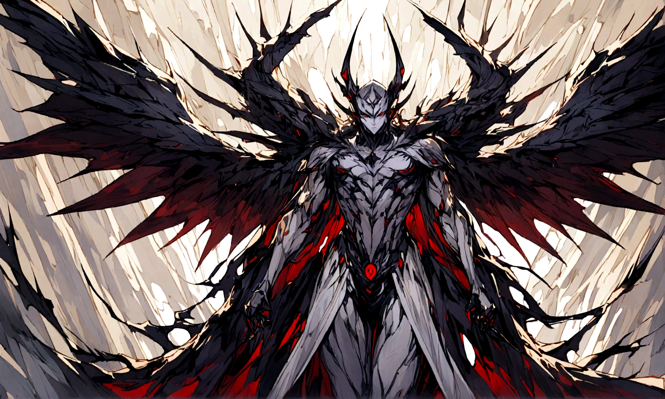 1. Kellian:
- A brave young man in his twenties.
- Tall and athletic, with stretched muscles and a fit body.
- He appears in fighter attire bearing the marks of battle and aspirations.
- Distinguished by sparkling blue eyes full of bravery and determination.
- His short black hair stands up prominently behind him, adding a touch of strength and firmness to his appearance.
2. Malevictor:
- A demonic entity with ancient malevolent powers.
- Appears in a dark and terrifying form, with delicate skin showing signs of wickedness.
- His bright red eyes gleam with danger and evil.
- Wears a mysterious outfit reflecting his dark power and ferocity.
- Distinguished by two huge black wings standing behind his back, adding a scary demonic appearance to him.