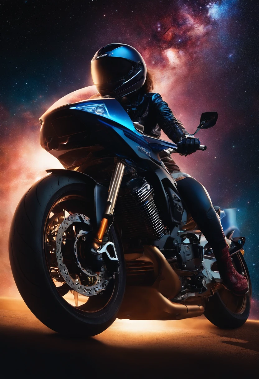Motorcycle space female body galaxy