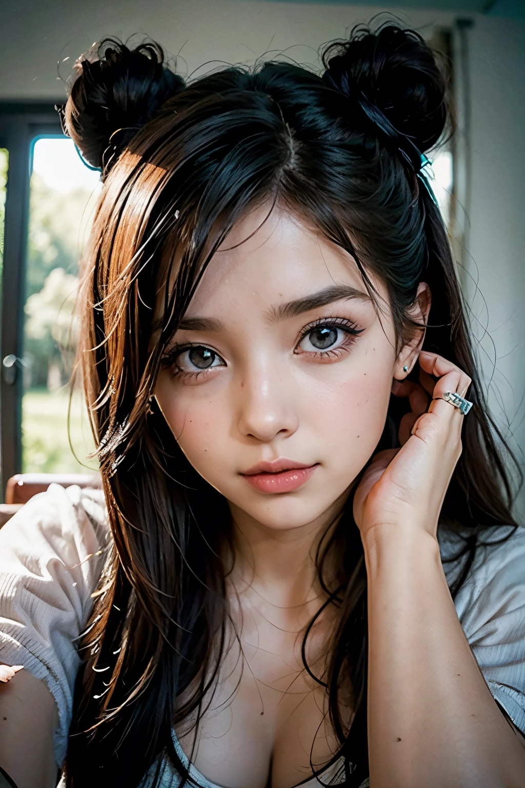 estilo animado, un primer plano de una caricatura de una mujer con orejas y cola de conejo, con cola de conejo, con orejas de conejo, girl design, veces, retrato, giesha, imagen animada, pelo largo, cabello rosado, pelo que cubre las orejas, feliz, aspecto pulido y potente, exotic, alto