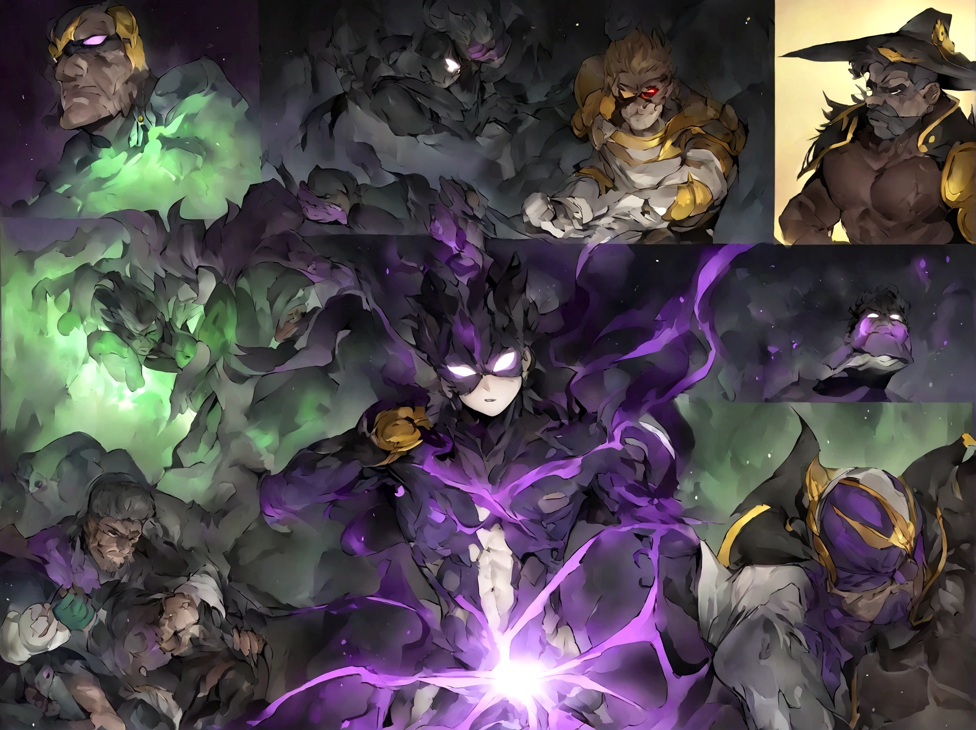 crea un personajeun hombre adulto grande y musculoso con una mascara c y una armadura chitauri de colores dorado oscuro gris oscuro y toques de morado(pose de ataque,atacando)(cuerpo completo)