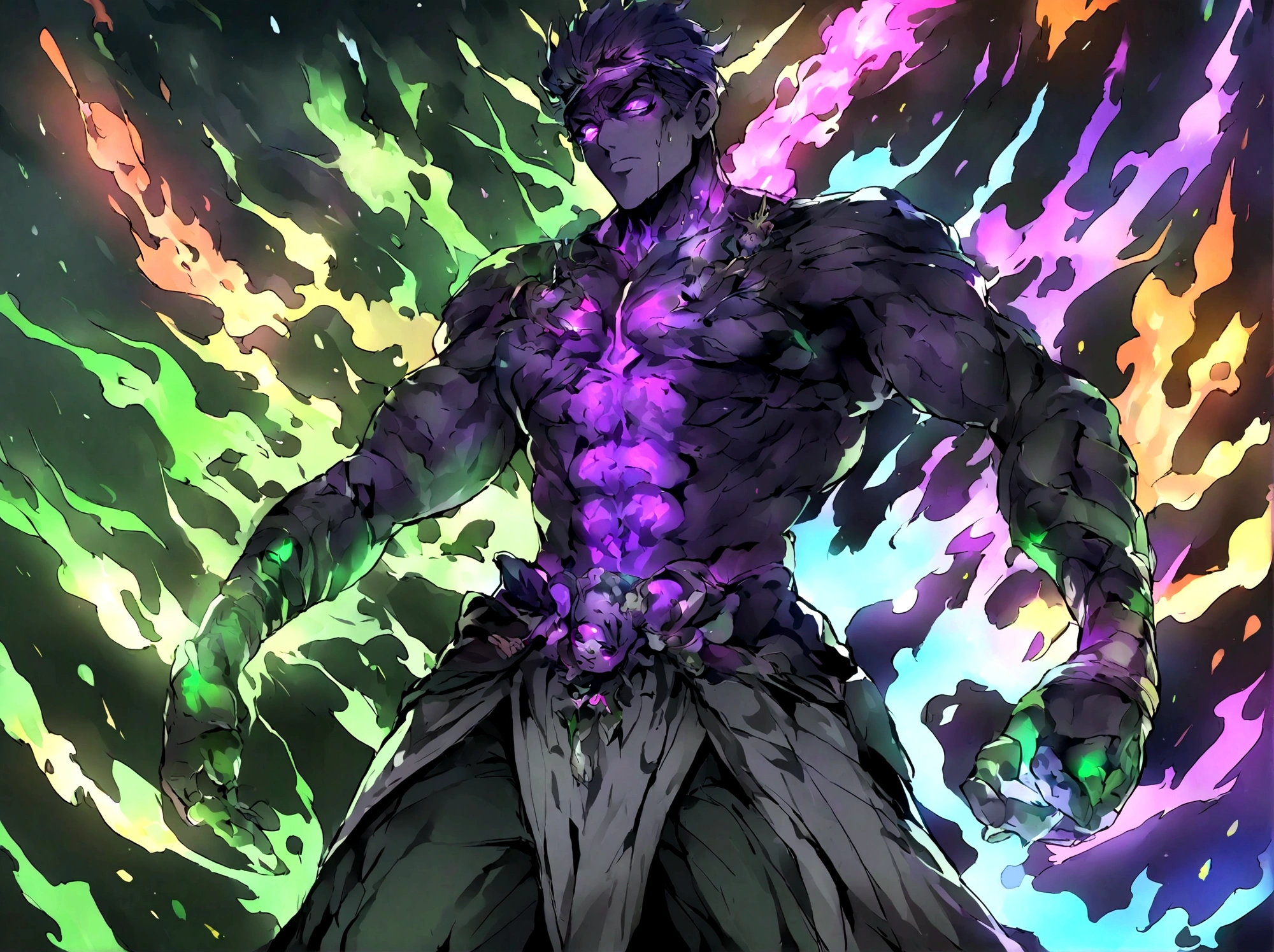 crea un personajeun hombre adulto grande y musculoso con una mascara c y una armadura chitauri de colores dorado oscuro gris oscuro y toques de morado(pose de ataque,atacando)(cuerpo completo)

