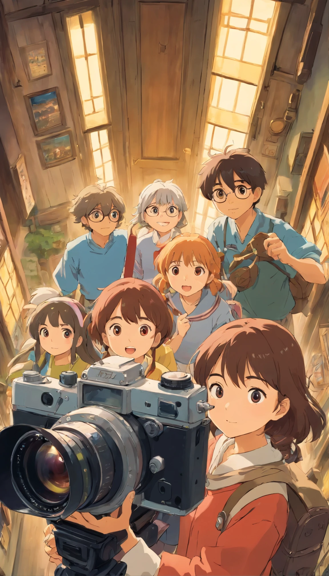 just a camera lens that is recording. No other subjects in it. Five person. 1 boy 4 girls