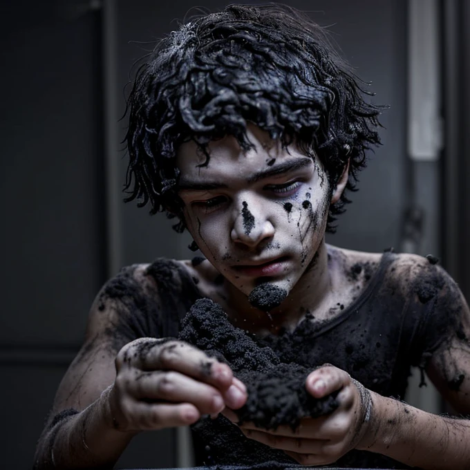 A boy who failed to make a concoction and ended up covered in soot after it exploded