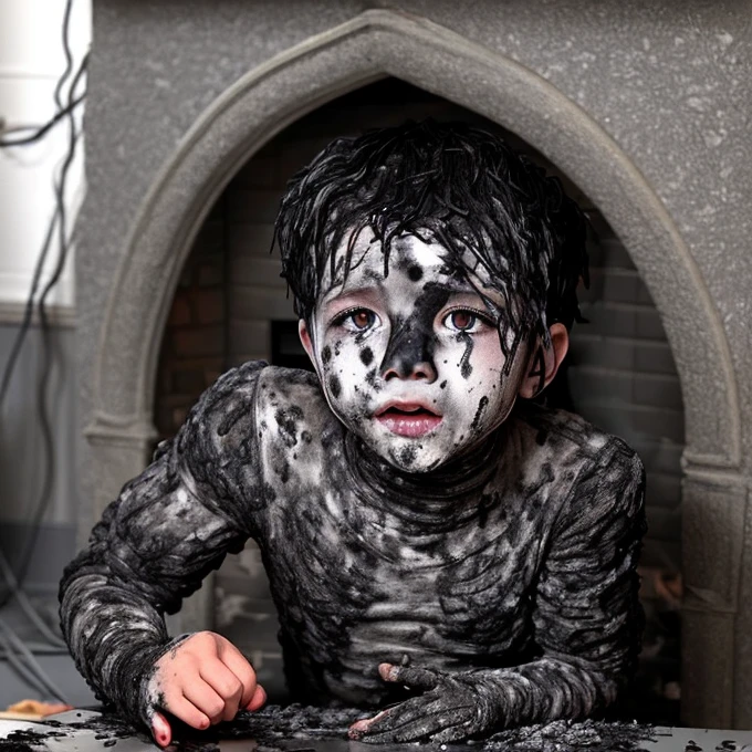 Boy Covered in Soot After Falling Down a Chimney