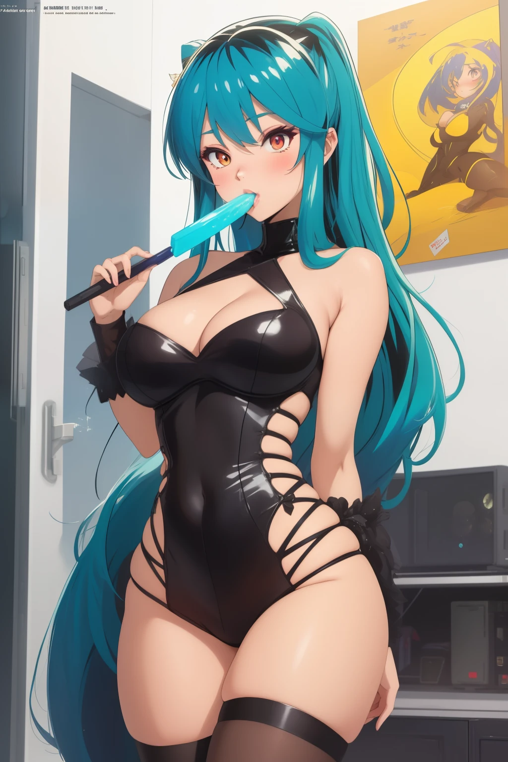 We delve into the digital realm of a provocative hentai game, as showcased on Pixiv, where free graphic content unfolds. The image portrays a captivating and highly detailed character from the game, replete with a suggestive allure. This weeby art piece, in all its tactical explicitness, captures the attention with its exquisite quality and Questionable ethical appeals. A tantalizing figure in revealing attire, reminiscent of a seductive anime vixen, lurks in the frame, licking a vibrant popsicle and blushing from the stimulating experiences, showcasing a curve that's nearly out of this world.