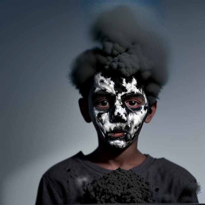 A boy who failed to make a concoction and ended up covered in soot after it exploded