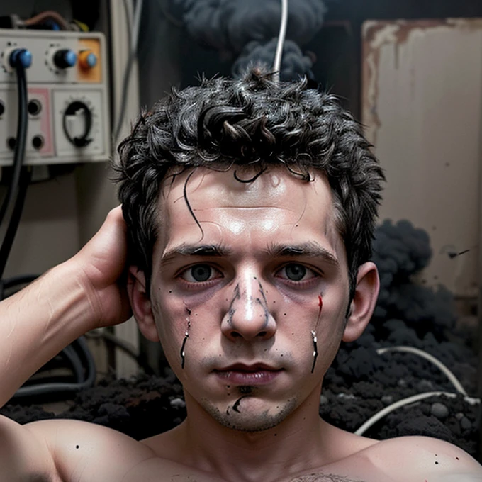 Boy electrocuted and covered in soot