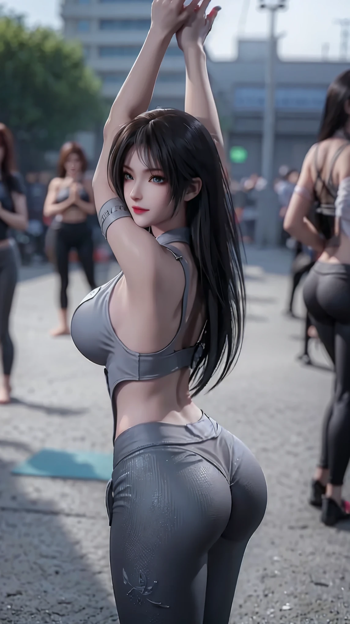 underwear,(masterpiece, best quality:1.4), (Modern), (Cowboy shooting), 1 girl, solitary, leave, SFW, Great girlfriend, (Permanent installation:1.1), Dynamic poses,  (Tight yoga pants, Dark gray yoga pants:1.4),Long blond hair, Sweep bangs, Heart-Shaped Face, Elegant face, Pretty Face, The face is rich in detail, Extremely delicate skin, skin pores, Subsurface scattering, (Detailed blue eyes), actual pupils, Large Breasts, Smile full of love, looking at the audience, Full flush, Full lips, Put your hands behind your back，City Streets, Sunlight, Wind, Detailed background, Depth of Field, Atmospheric perspective, Volumetric Lighting, Be focused, ridiculous, actual proportions, Good anatomy, (actual, hyperactual:1.4), 16k high dynamic range,