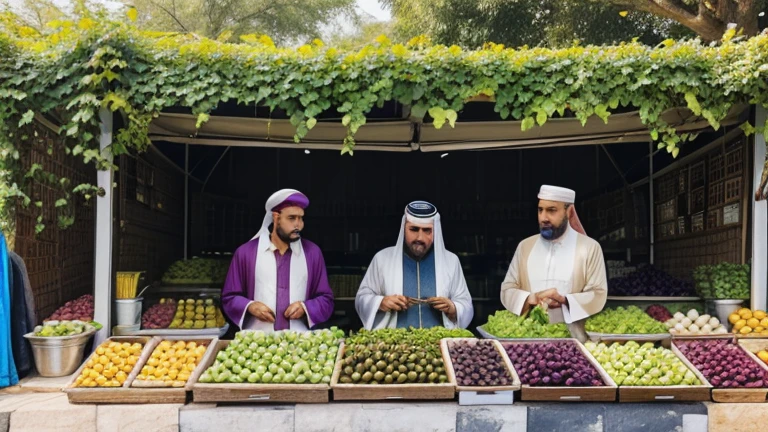Grapes garden with muslims sellers and one small tape 