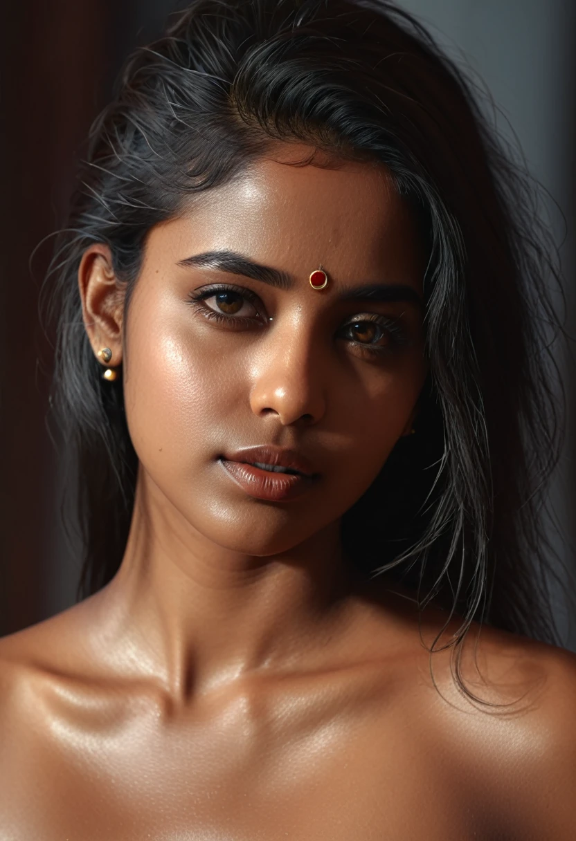 Beautiful Indian girl, natural hair, realistic portrait, 4k, supreme detail, highly detailed, artstation, smooth, sharp focus, cinematic lighting, topless