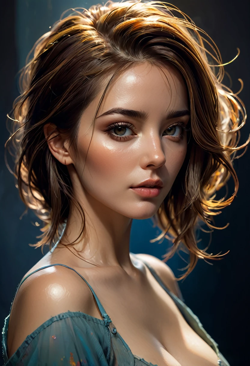 Here is a prompt for an SD model to generate an image: A breathtaking portrait of a stunning Lebanon milf woman with elegant beauty, featuring undercut hair and a subtle pose showcasing her naked figure with tantalizing cleavage. Her big buttocks are framed by the rim ambient lighting in 8K resolution on a DSLR camera, capturing every detail with soft, high-quality illumination. The image is reminiscent of oil paintings by Jeremy Mann, Carne Griffiths, or Robert Oxley, with rich, deep colors and heavy brushstrokes that appear to drip with paint. Her hyper-realistic skin texture seems almost three-dimensional, as if the golden ratio has been applied to every layer. This masterpiece boasts sharp focus, a perfect composition, and an intricate depth of field, making it an award-winning piece worthy of ArtStation.