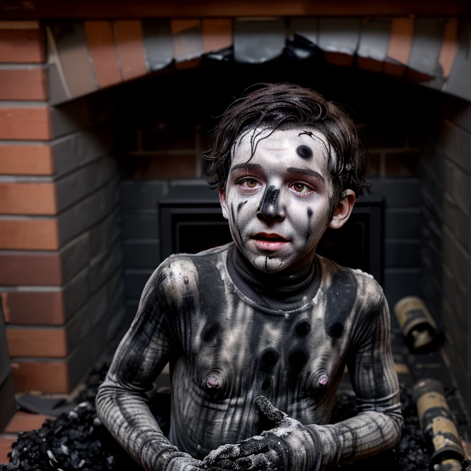 Boy Covered in Soot After Falling Down a Chimney