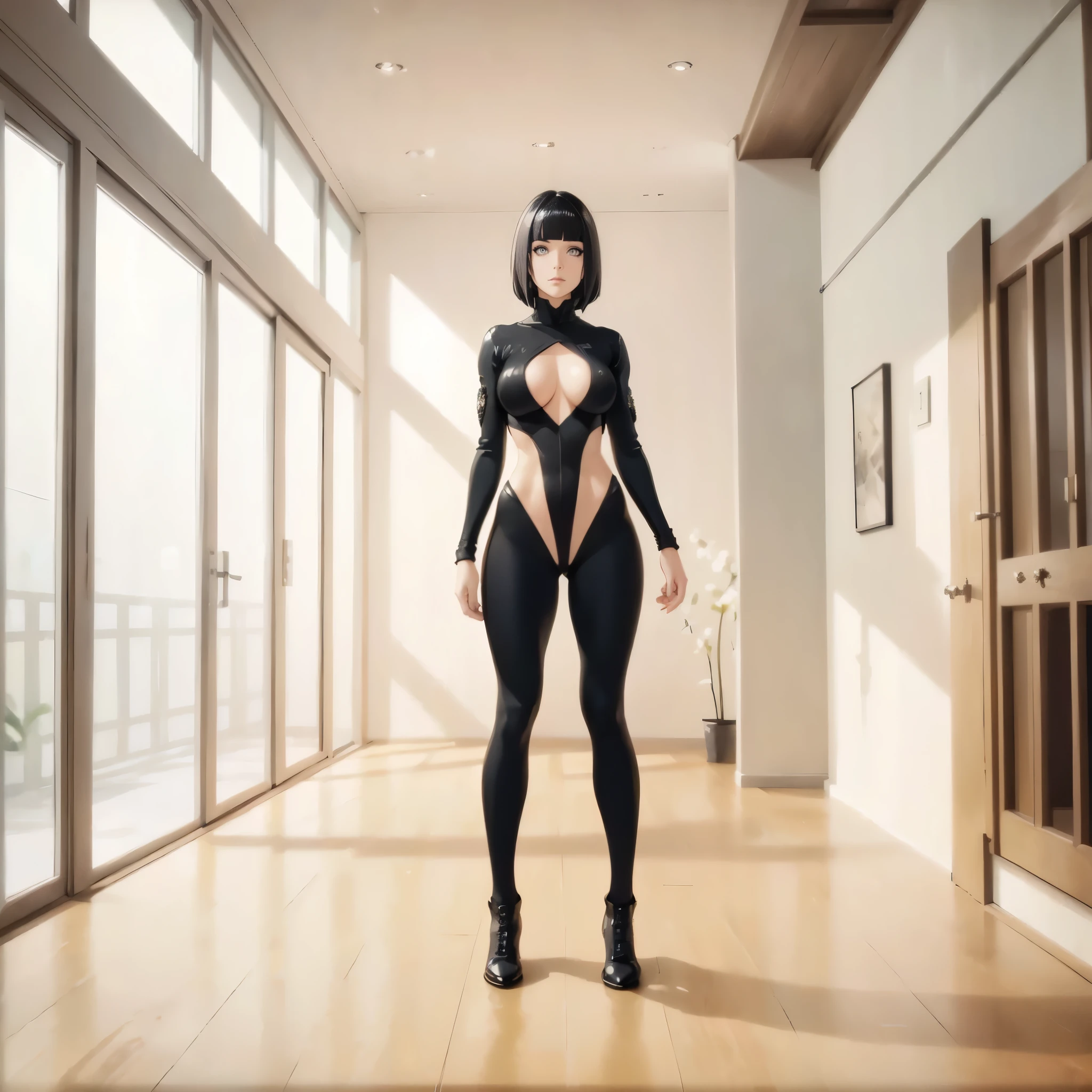 ((1girl, solo, full body, full body front)), ((standing)), (perfect anatomy, perfect hands, perfect legs), beautiful body, natural proportions BREAK

extremely detailed face, (beautiful detailed eyes:1.6), (realistic pupils, realistic iris:1), expressive eyes, looking at viewer, (hyperrealistic:1), (detailed skin texture:1.2), smooth skin, (black  hair:1.5), (white eyes), (short hair:1.4), (mature female:1.3) BREAK

(skin tight:1.5) BREAK

(masterpiece:1.2), best quality, high resolution, (highly detailed shading:0.8), (realistic lighting:1.4), anime-style, perfect lighting, bright lighting, vibrant colors, dynamic tones, striking hues, 8k, absurd resolution, perfect shadows, hdr, UHD, ambient lighting, realistic, ultra-realistic, photo realistic, highly detailed, rich detail, luminous colors, fine texture, intricate design, professional illustration, (soft light:1.2), (illustration:0.8)