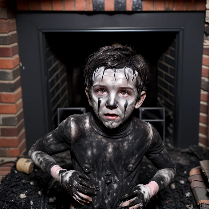 Boy Covered in Soot After Falling Down a Chimney