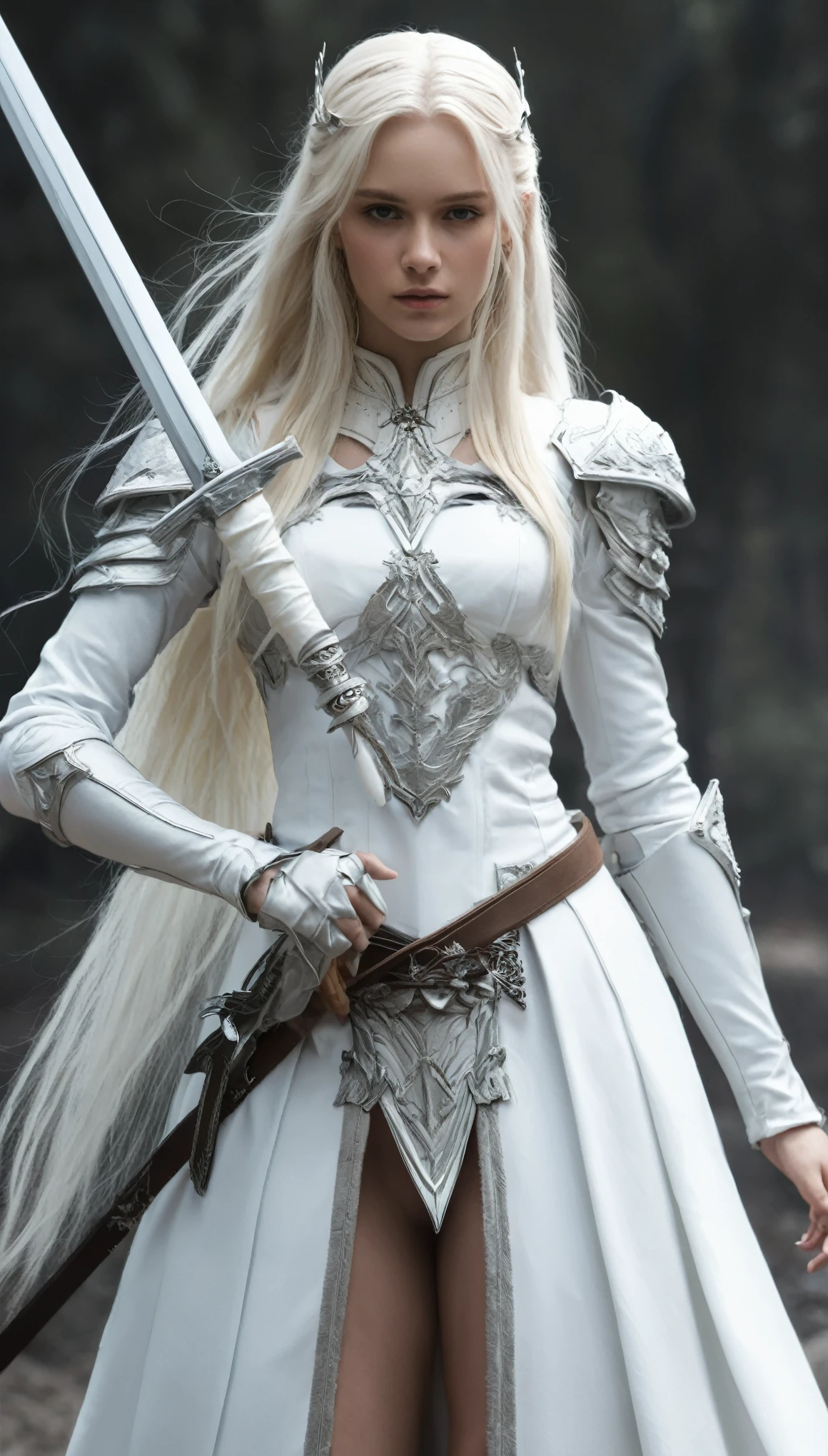 This female human lets you convince a beast that you mean no harm. White and long hair, choose a sword that you can see within range. she must see and hear you. if the beast&#39;s intelligence is 4 or higher, a magia falha. otherwise, the beast must succeed on a wisdom saving throw or be charmed by you for the spell&#39;s duration. if you or one of your companions harm the target, a magia termina, full body, feets, battle pose