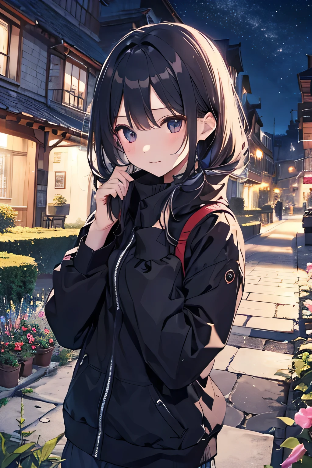 （Pretty sister:1.3）、Super detailed、Spring atmosphere、night、aggressive、garden、running、holiday
