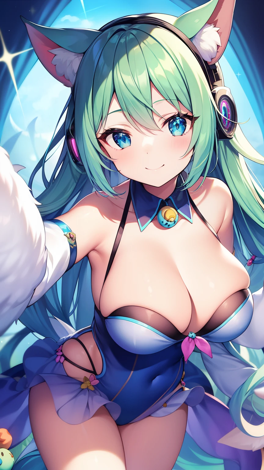 Stunning Vocaloid Digital Artstyle Masterpiece: Arizona Azumarill from Vocaloid 4, Utmost Quality and Best Resolution: A glowing Arizona Azumarill, the beloved Vocaloid character, gracefully poses in a captivating scene. Her vibrant fur gleams with a myriad of colors, blending seamlessly with the azure background. The sparkling eyes reflect her playful nature, while her smiling mouth reveals a hint of her unique charm. A cascade of fin-like appendages dances around her, adding a touch of whimsy. Super Detail and Beautiful Finesse: Arizona Azumarill