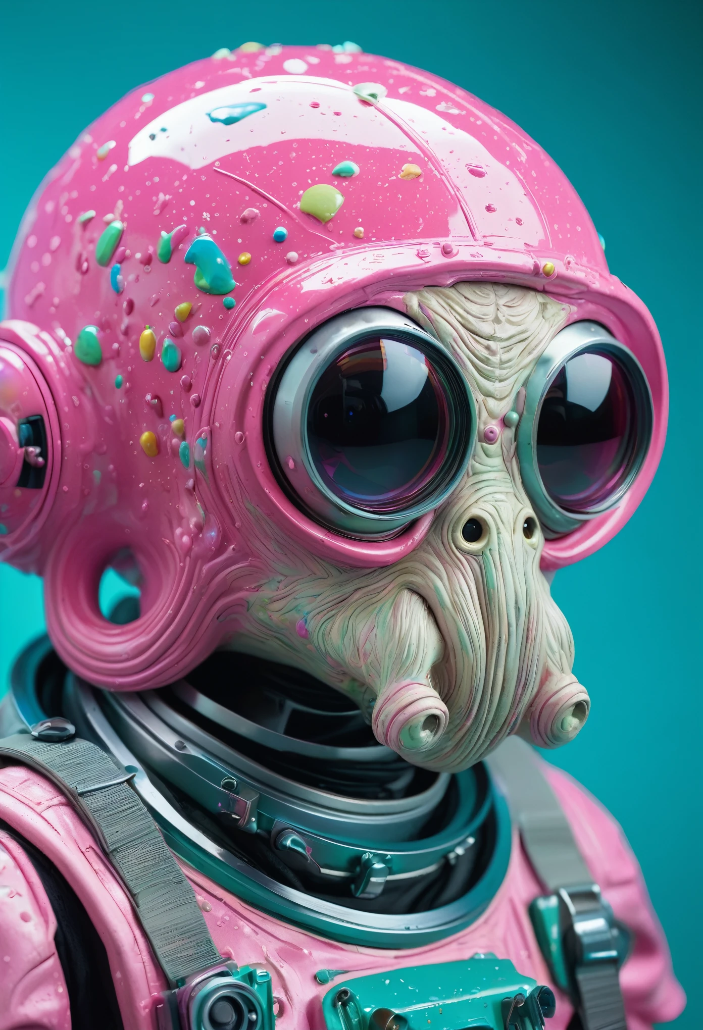 8K, ARTISTIC photogrAphy, best quAlity, mAsterpiece: 1.2), A (potrAit:1.2) Don Bluth Style  ASTRONAUT Cthulhu pink Toon Doll, full body RAW candid cinema, cyan hair, 16mm, color graded portra 400 film, remarkable color, ultra realistic, sad admosphere, dark lighting, oppressive atmosphere, depressive colors, kodak portra 400, photograph,r, Natural Light,  Pinhead lighgts, blur reflection, Brush Strokes, Smooth, abstract, Splatter, Oil On Canvas, rainbow colors, fractal isometrics details bioluminescens : a stunning realistic photograph of wet bone structure, 3d render, octane render, intricately detailed, titanium decorative headdress, cinematic, trending on artstation | Isometric | Centered