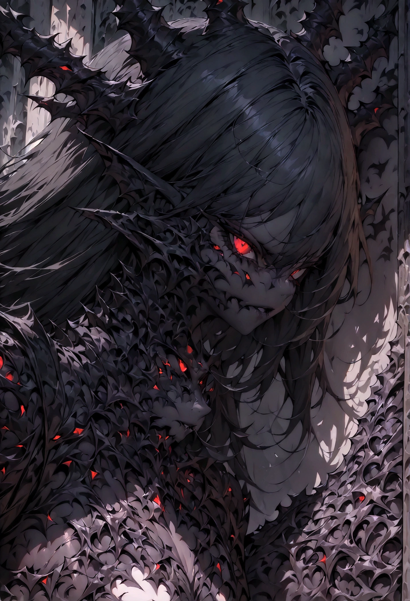 demon girl, close up, black heavy detailed clothes, art, dark and malevolent,armor, powerful and intimidating, (masterpiece, best quality, ultra-detailed, best shadow), (detailed background, dark fantasy) dramatic light, intricate details, dark and malevolent, powerful and intimidating, Dark and foreboding, malevolent force, sinister and chilling, armor, high detailed background, girl in demon slayer art, demon slayer art style, epic anime art, God pretty girl of death
