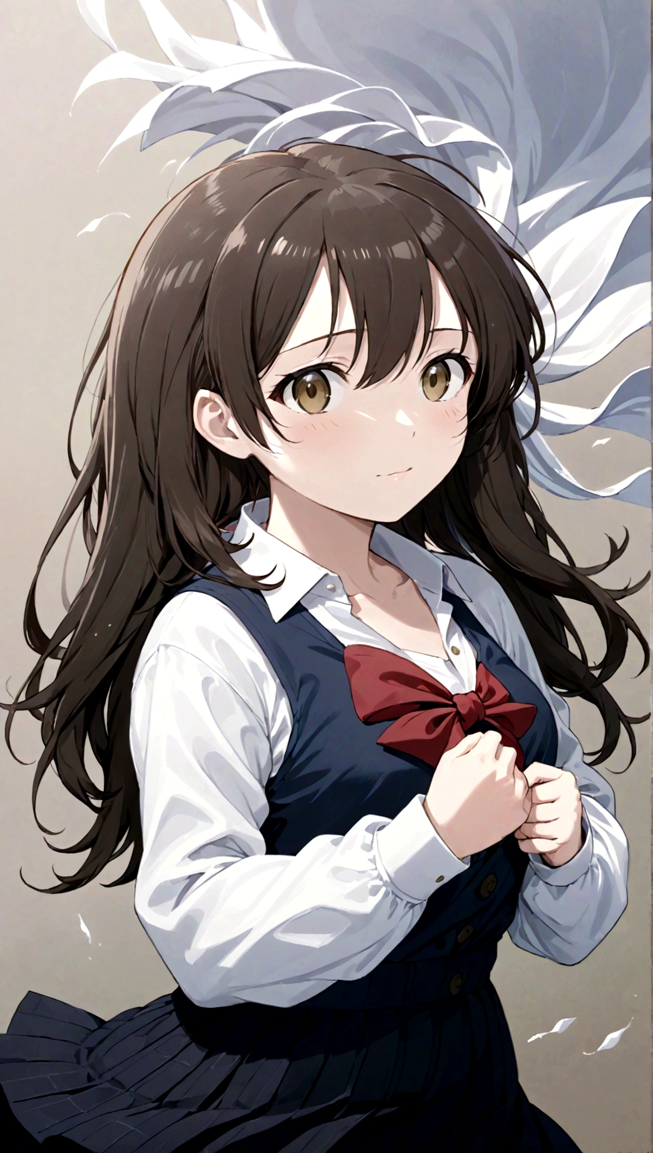 Yuuki Asuna low angle、Long skirt、Hold down your skirt that is being blown up by the strong wind、The strong wind is showing her white cotton panties