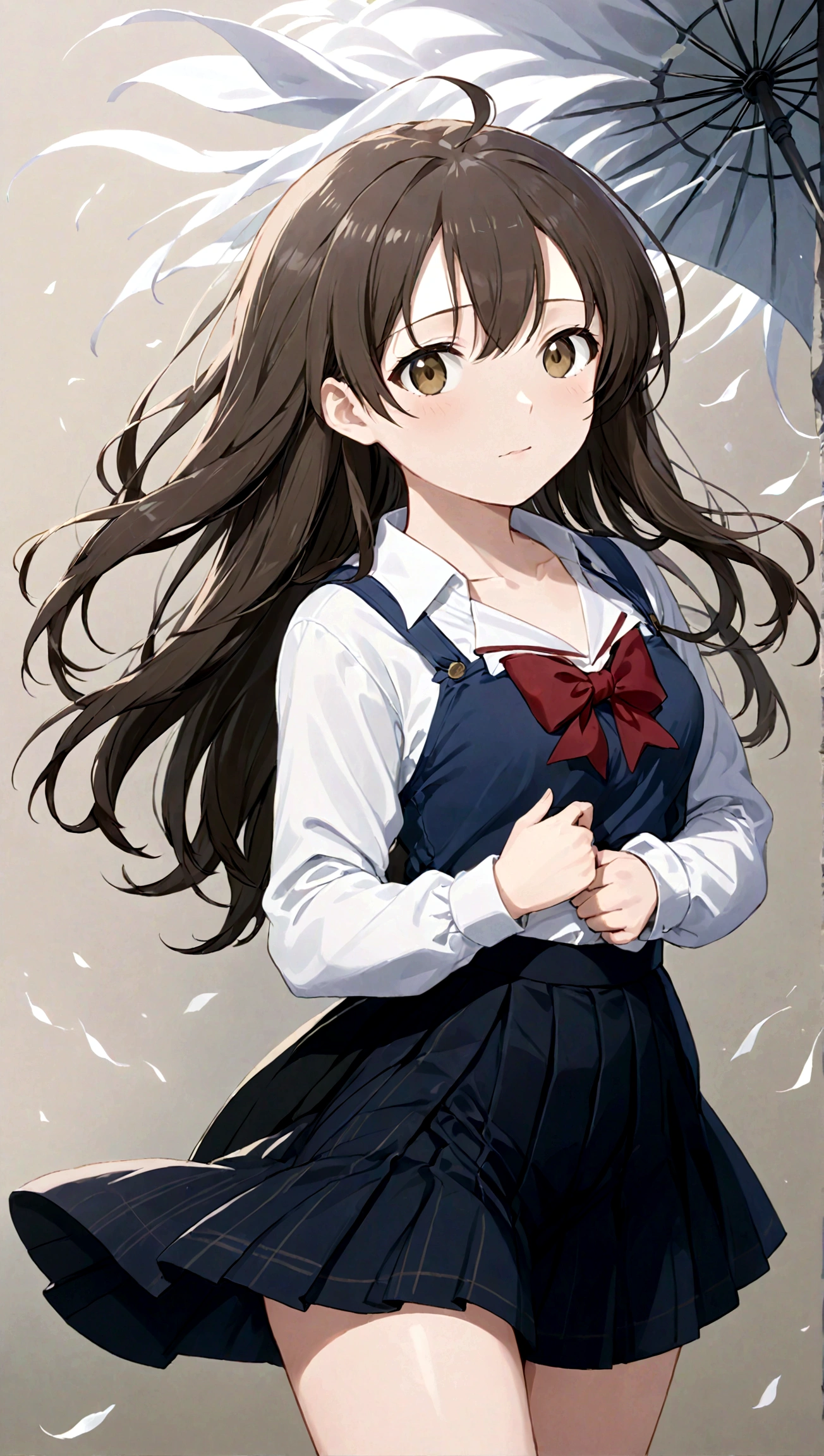 Yuuki Asuna low angle、Long skirt、Hold down your skirt that is being blown up by the strong wind、The strong wind is showing her white cotton panties