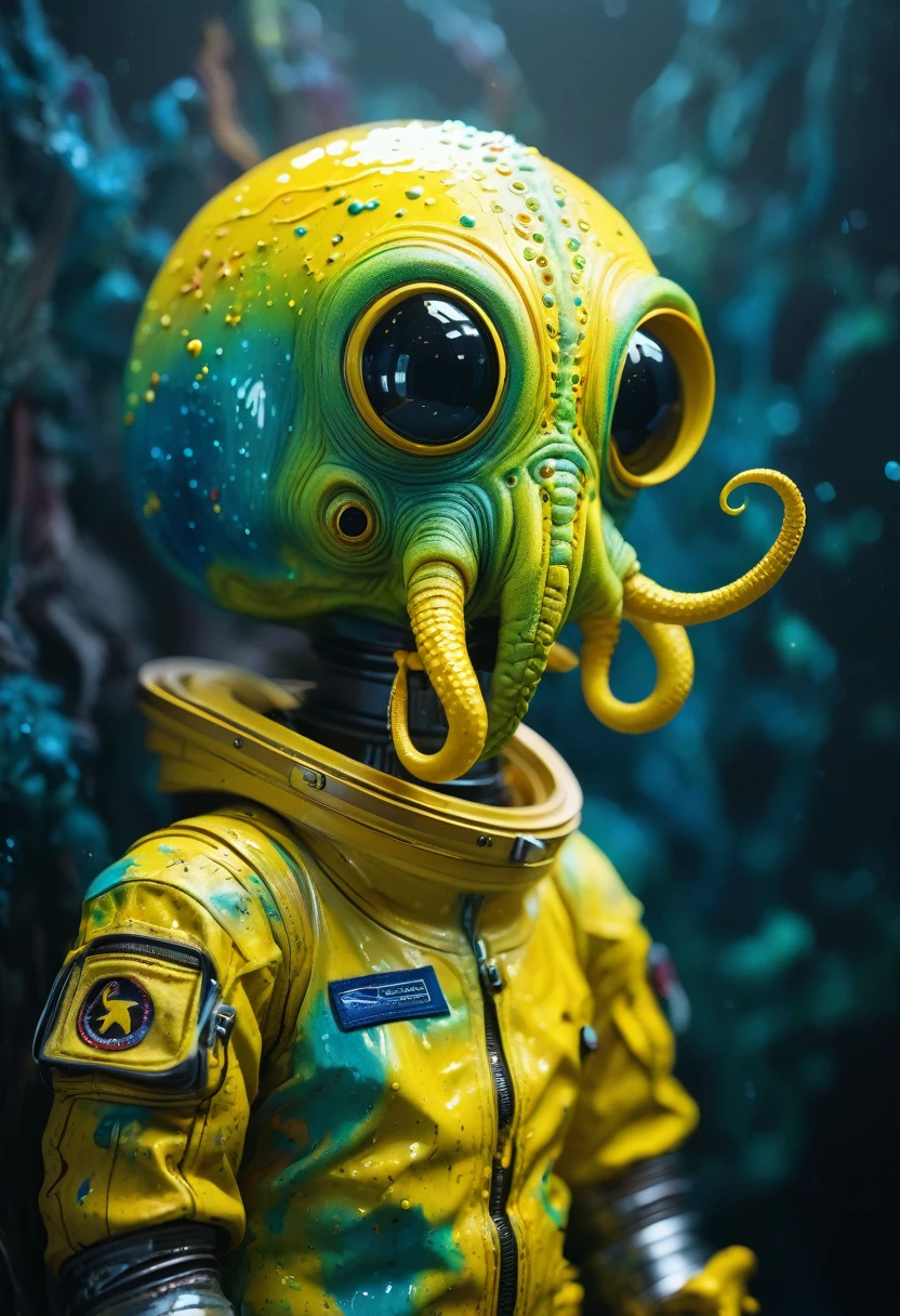 8K, ARTISTIC photogrAphy, best quAlity, mAsterpiece: 1.2), A (potrAit:1.2) Don Bluth Style  ASTRONAUT Cthulhu yellow Toon Doll, full body RAW candid cinema, cyan hair, 16mm, color graded portra 400 film, remarkable color, ultra realistic, sad admosphere, dark lighting, oppressive atmosphere, depressive colors, kodak portra 400, photograph,r, Natural Light,  Pinhead lighgts, blur reflection, Brush Strokes, Smooth, abstract, Splatter, Oil On Canvas, rainbow colors, fractal isometrics details bioluminescens : a stunning realistic photograph of wet bone structure, 3d render, octane render, intricately detailed, titanium decorative headdress, cinematic, trending on artstation | Isometric | Centered