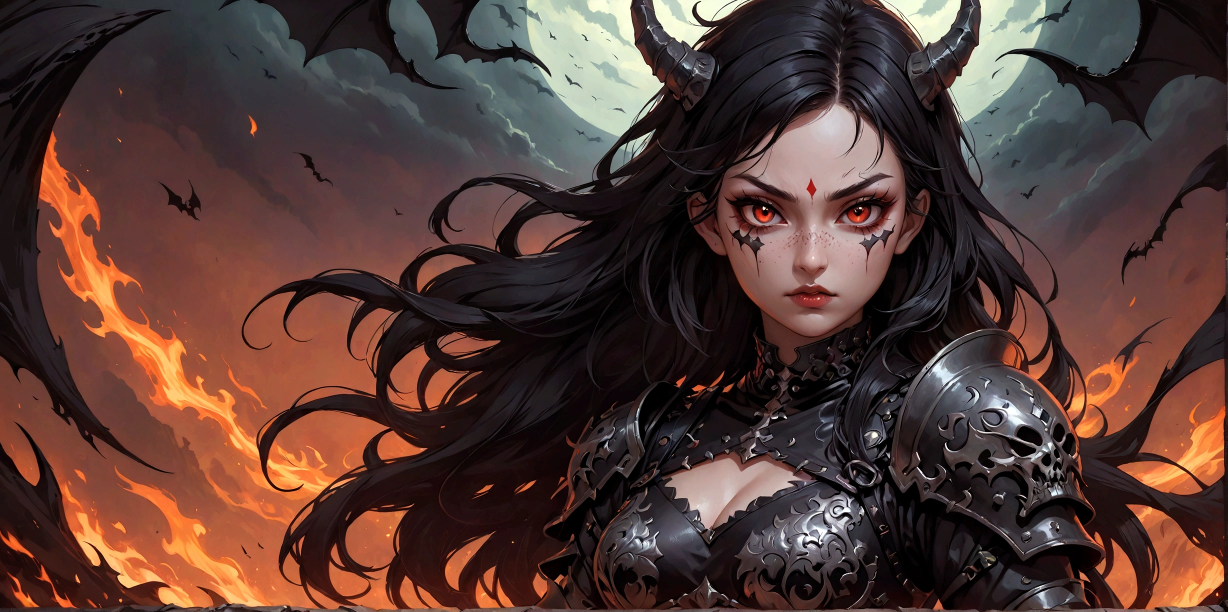 demon girl, close up, black heavy detailed clothes, art, dark and malevolent,armor, powerful and intimidating, (masterpiece, best quality, ultra-detailed, best shadow), (detailed background, dark fantasy) dramatic light, intricate details, dark and malevolent, powerful and intimidating, Dark and foreboding, malevolent force, sinister and chilling, armor, high detailed background, girl in demon slayer art, demon slayer art style, epic anime art, God pretty girl of death