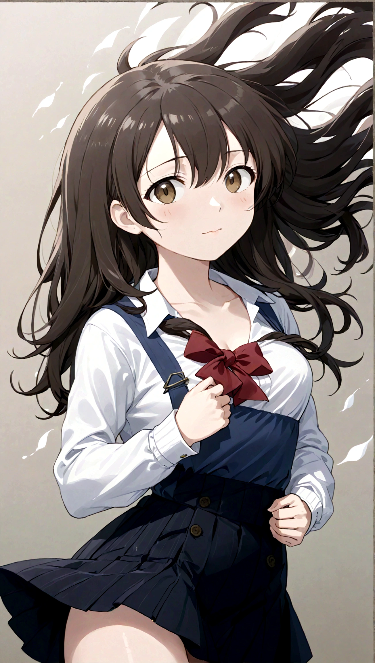 Yuuki Asuna low angle、Long skirt、Hold down your skirt that is being blown up by the strong wind、The strong wind is showing her white cotton panties