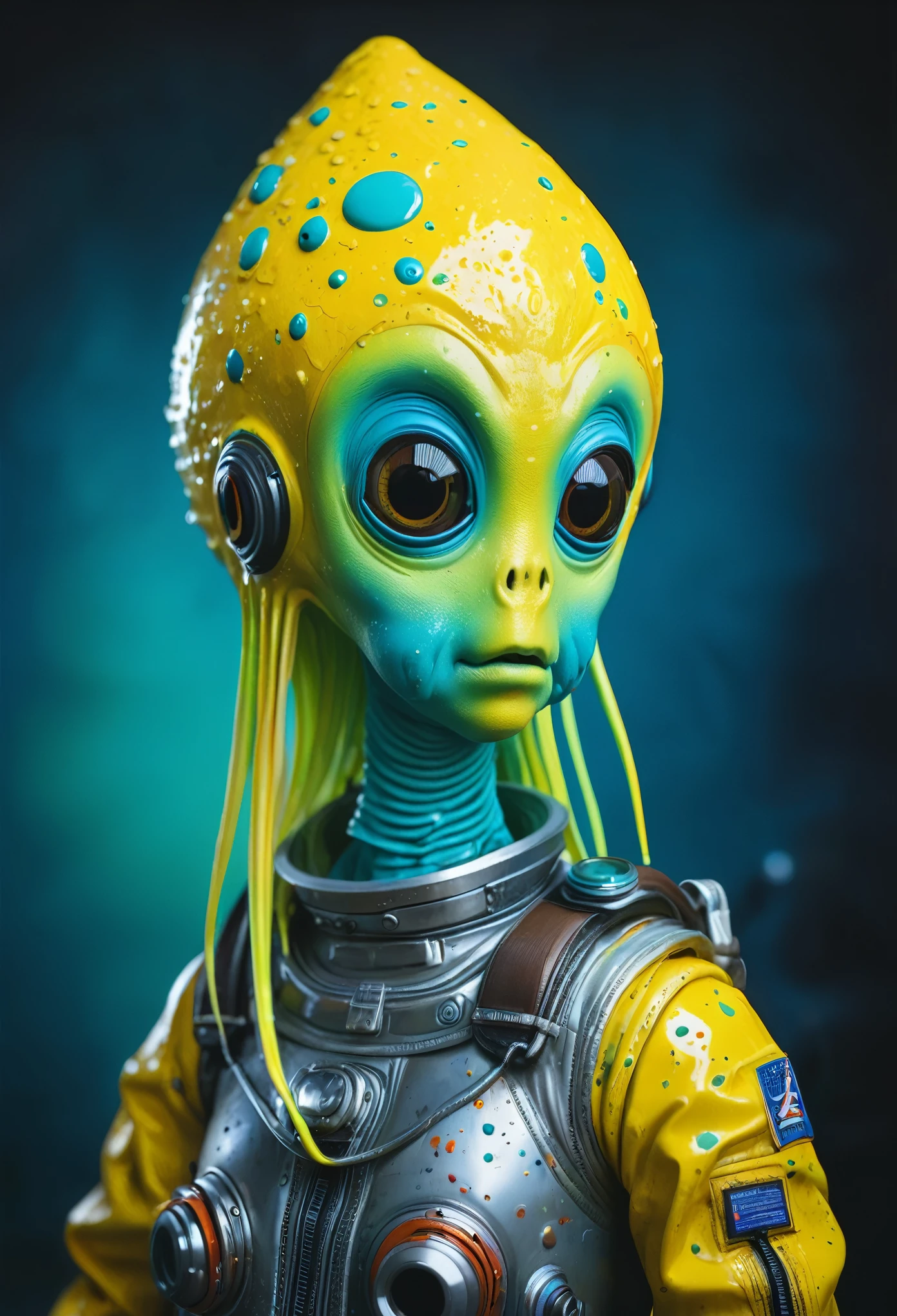 8K, ARTISTIC photogrAphy, best quAlity, mAsterpiece: 1.2), A (potrAit:1.2) Don Bluth Style  ASTRONAUT Cthulhu yellow Toon Doll, full body RAW candid cinema, cyan hair, 16mm, color graded portra 400 film, remarkable color, ultra realistic, sad admosphere, dark lighting, oppressive atmosphere, depressive colors, kodak portra 400, photograph,r, Natural Light,  Pinhead lighgts, blur reflection, Brush Strokes, Smooth, abstract, Splatter, Oil On Canvas, rainbow colors, fractal isometrics details bioluminescens : a stunning realistic photograph of wet bone structure, 3d render, octane render, intricately detailed, titanium decorative headdress, cinematic, trending on artstation | Isometric | Centered