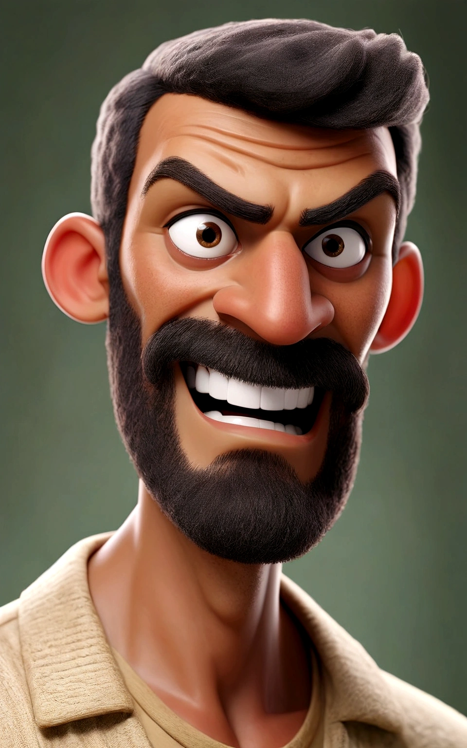 light cheerful Brazilian man with short beard short hair aged 40, light facial features