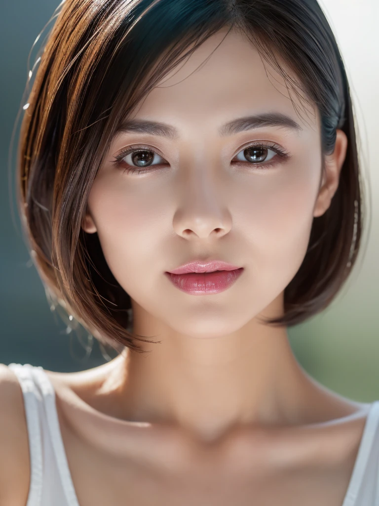 highest quality、8k Masterpiece、superA high resolution、(Photorealistic:1.3)、RAW Photos、1 girl、Black Hair、extremely detailed Glowing Skin、50 age、Portrait、Global Illumination、Shadow、Octane Rendering、8k、Super sharp、Beautiful breastetal、Cold colors、Very intricate detailuch Light、CGSoation Trend、extremely detailed Beautiful Eyes、Shining Eyes、To the camera、Neon Details、extremely detailed Clear skin、short hair、smile、Featured on cosmetics website、Elegance、Photo Studio、short hair、white lingerie、more lighting, photo painting, Picture-perfect, white skin