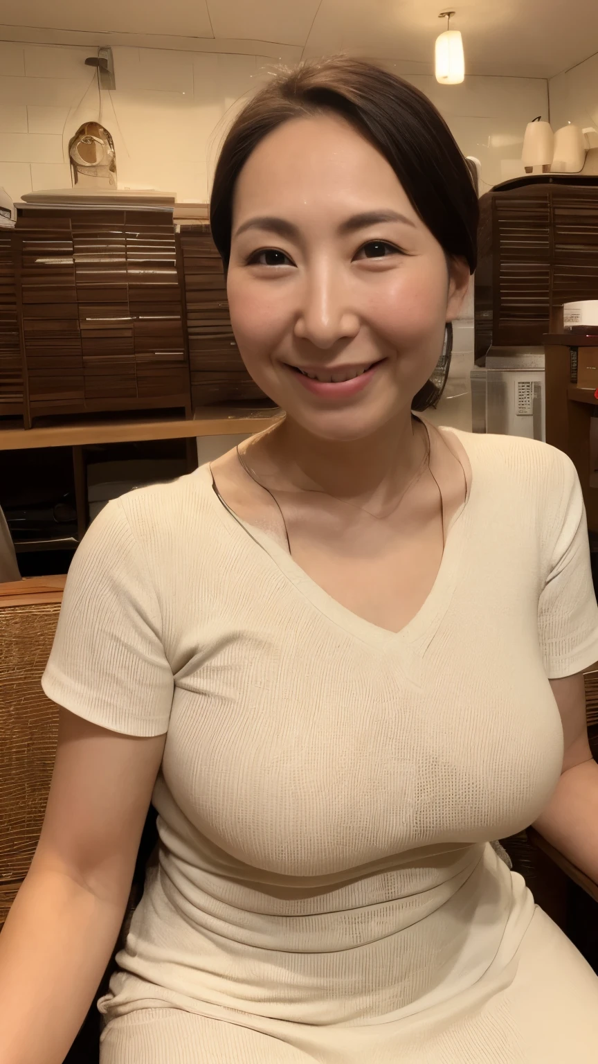 Girl, Fit the top of your head to the screen, Focused, Sitting in a coffee shop, Background Blur, gravure, Toothy smile, highest quality, Very detailed, Realistic, Ultra-dense skin, Anatomically correct, , , 110 years old, Big Breasts, , , , Pure white skin, Looking at the audience,