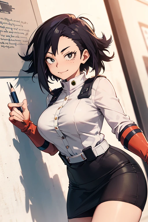 ((\mandalay))/,((\character from my hero academia))/,((wearing)),+,((a sensual short straight pencil skirt and a white blouse))