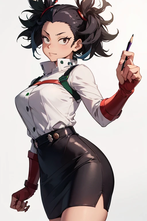 ((\mandalay))/,((\character from my hero academia))/,((wearing)),+,((a sensual short straight pencil skirt and a white blouse))