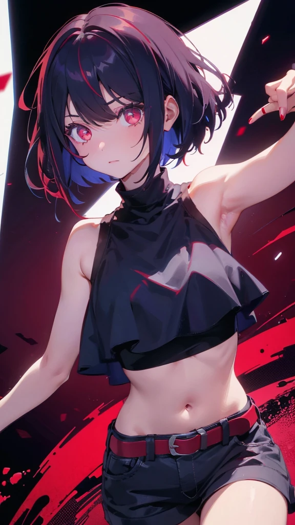 A girl with short bob and red eyes