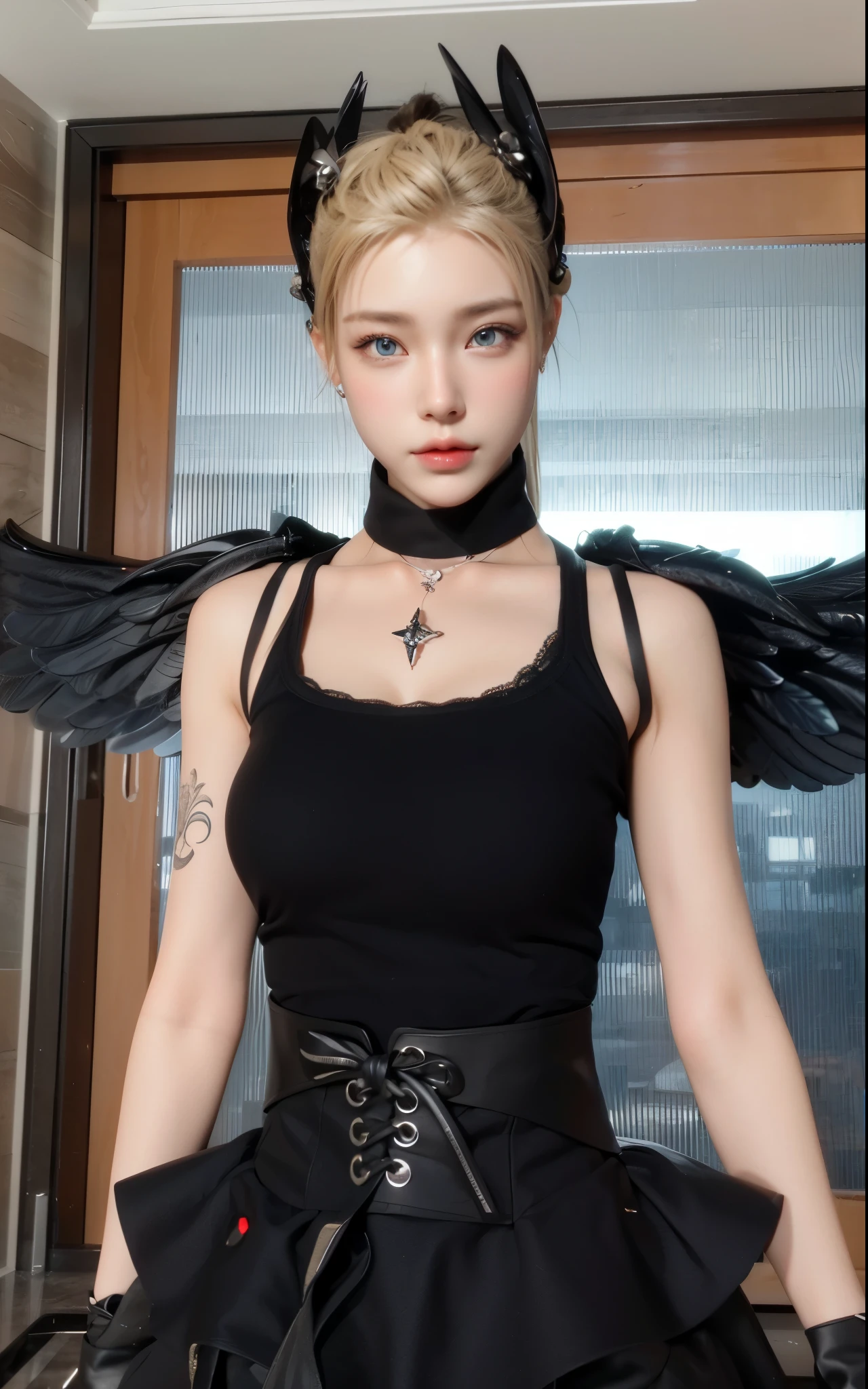 Royal princess,Super detailed, Delicate face, Stock Photography , Portrait 400, F1 Camera Lens.6, Colorful, Surrealism, Realistic textures, Dramatic Lighting, Thin Film Distiller 800 (8K, original photo, Better quality, masterpiece: 1.2), Super detailed, (Extremely delicate skin: 1.2), 8K Ultra HD, SLR camera, Soft Light, high quality.Fire Queen,Blue pupils,Apply red lipstick,Have a tattoo,The tattoo is very three-dimensional,Gorgeous and intricate tattoo designs,8K Mugshot,Large Breasts,Dark eyeshadow,Sexy thick lips(Red lipstick),Ice Princess,The facial features are very three-dimensional,Wear lace prints,Full figure,
