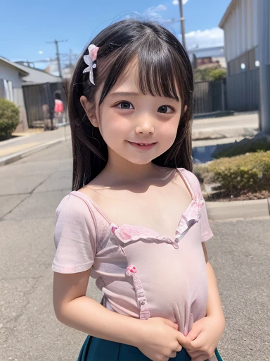 Japanese,Beautiful 3  girl:1.85,Baby Fac85、Ultra-flat chest:1.85、Ultra short height:1.85、An innocent smile,cute,Primary schoe elementary school uniforms,Summer cvicle、Skirt flip:1.85、Nipples、Baby Face:1.85、Baby Face:1.85、Baby Face:1.85