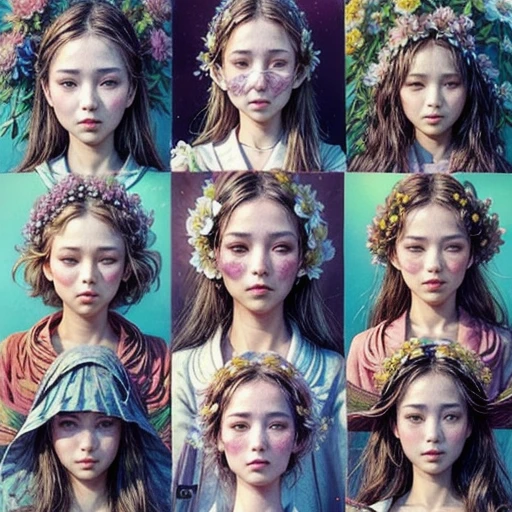 (Only faces and flowers in composition:1.5), (masterpiece, top quality, Surrealism, concept art, beautiful and aesthetic:1.2), (3 girls), (((Extremely detailed NOGIZAKA face variations))), All Faces surrounded by flowers, Ultra-detailed,(colorful:1.1),(Dancing petals:1.2), (Dazzling Self-Luminous floral background:1.4), (Radiant PearlSkin, Elaborate detailed Eyes with sparkling highlights), (many colors:1.4), (Space Filled with all flowers), (Everything except faces covered with fresh flowers:1.5), (not visible bodys), (body:-1) .