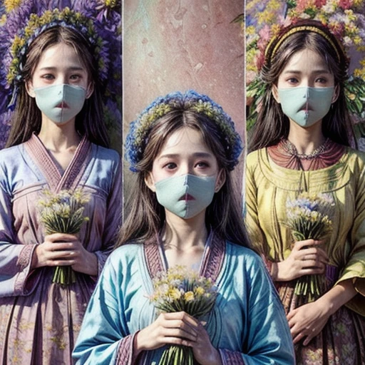 (Only faces and flowers in composition:1.5), (masterpiece, top quality, Surrealism, concept art, beautiful and aesthetic:1.2), (3 girls), (((Extremely detailed NOGIZAKA face variations))), All Faces surrounded by flowers, Ultra-detailed,(colorful:1.1),(Dancing petals:1.2), (Dazzling Self-Luminous floral background:1.4), (Radiant PearlSkin, Elaborate detailed Eyes with sparkling highlights), (many colors:1.4), (Space Filled with all flowers), (Everything except faces covered with fresh flowers:1.5), (not visible bodys), (body:-1) .