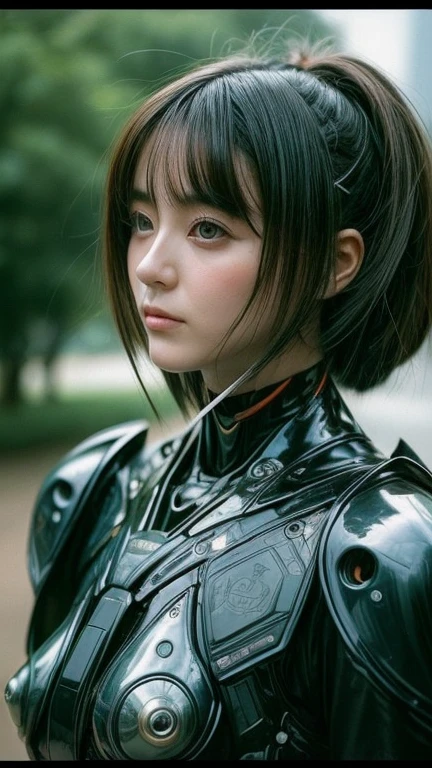 Science fiction, foto realista, cara de cerca, 1 mechanical girl, mechanical parts, cara mecanica, cara muy detallada, ojo mecanico, Some of the elements of the skin are mechanical., cyber, marioneta, geisha androide, vistiendo ropa tradicional japonesa y una sombrilla, elegant mix of japanese woman and mechanical robot, japanese geisha androide, ropa tradicional de geisha, belleza mecanica geisha, peinado de geisha, Portrait of a mechanical geisha., mechanical parts, cara mecanica, manos mecanicas, visible mechanical element (cuerpo mecanico,brazos mecanicos :1.4), rostro primer plano disparo profundidad de campo, film grain, foto cruda