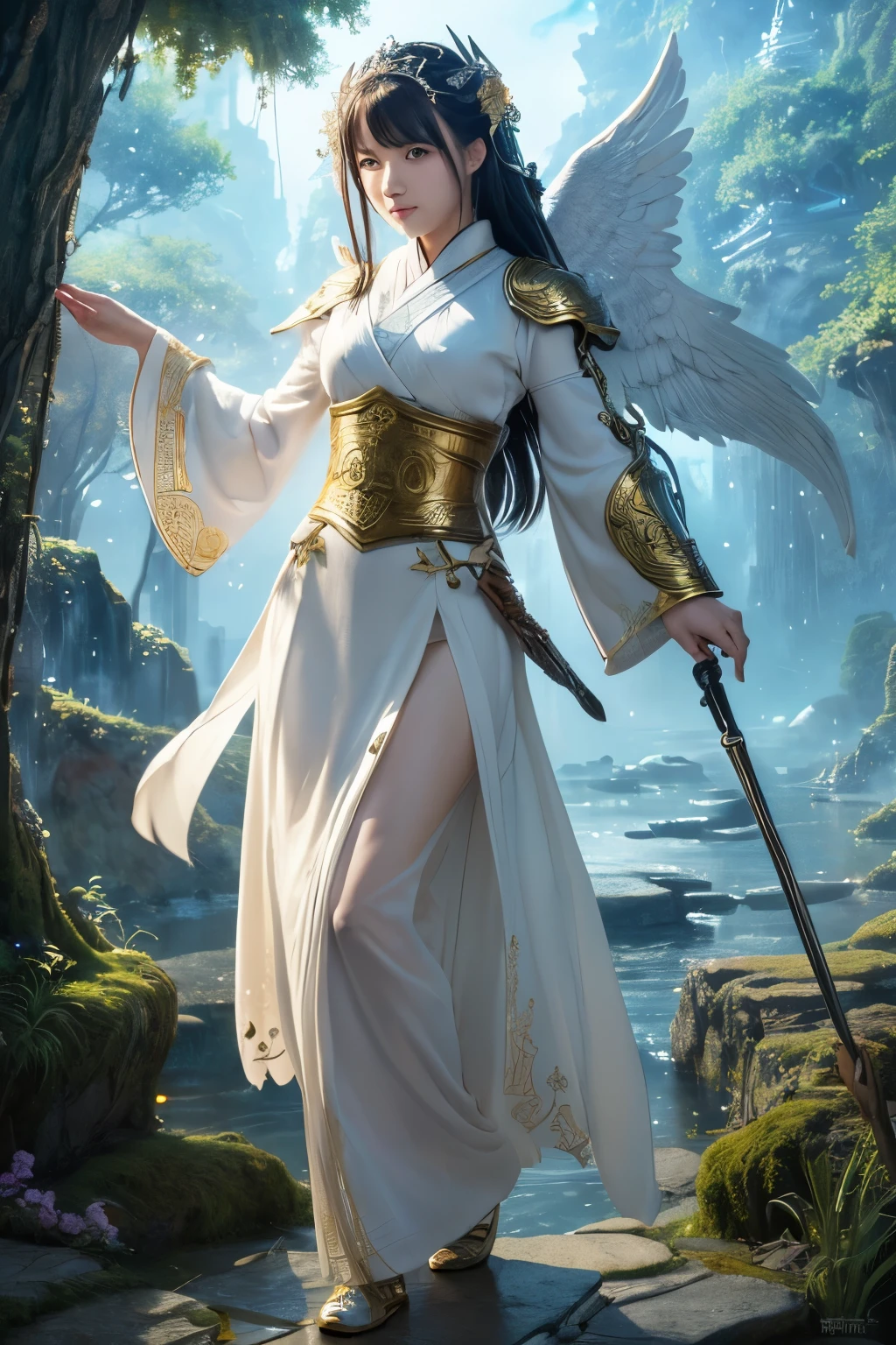 Fantasy art, RPG Art, PEIceSculpture a picture of (氷of彫刻: 1.5) (Super detailed, masterpiece, highest quality: 1.4) of (氷ofような: 1.4) 女性of天使 (Super detailed, masterpiece, highest quality: 1.3) spread angel wing angel_wing (Super detailed, masterpiece, highest quality: 1.3) Made from ice, 燃えるような後光of赤い火, 炎of髪, fantasy temple background highest quality, 16k, [Super detailed], masterpiece, highest quality, (Super detailed), whole body, Ultra Wide Shot, Realistic、Japanese