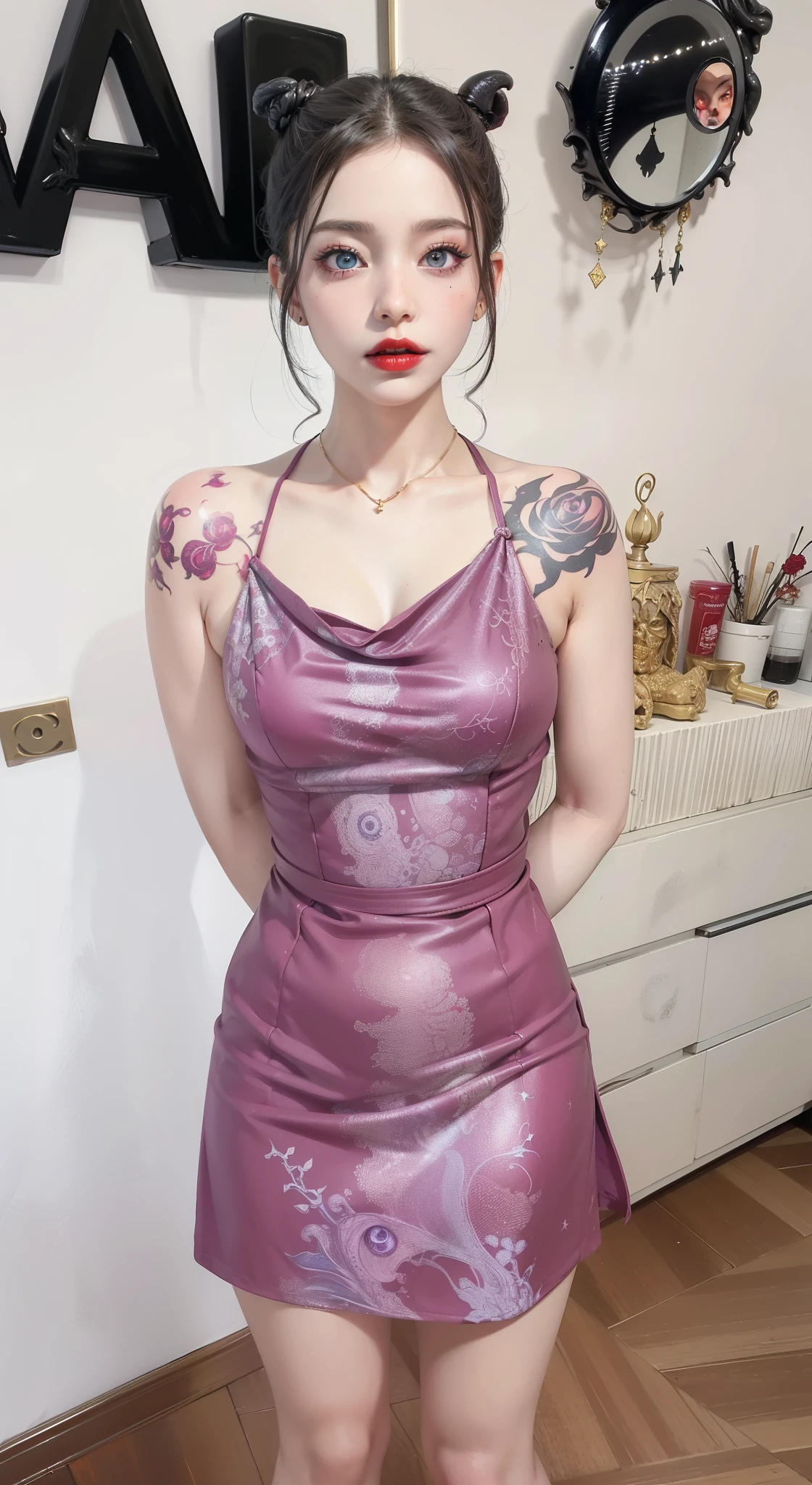 Detailed image quality，Witch Pandora，wing, Succubus Theme，堕落Angel，Excellent，scary，Secret Terror，Tentacles，With eyes，Uncanny Valley Effect，Beast Blood Moon，skeleton，vampire，Hellfire，Dark Queen，Angel，magician magic witch，16岁Angel，Eyes are blue(Pupils as deep as the starry sky)，Gorgeous tattoo designs all over the body，Surreal photos(8K picture quality，Rich in details)，Dark eyeshadow，Sexy thick lips(Red lipstick)，Tattoo designs on body，Dark Queen，Wearing luxurious gold jewelry，