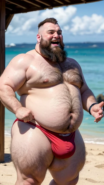 ((((a fat bearded man zangief personagem do jogo Street fight 6))),walking barefoot on the beach ((wearing only red swim speedo)),(he doesn't wear a t-shirt),(he doesn't wear shorts), sunglasses, smiling, holding a glass of wine, short white hair, watch on the wrist, Nordic bracelets on the wrist, Nordic cord around the neck, incredible clouds in the sky, reflection of the sun, low angle of the image.)))), arte conceitual hiper detalhada, arte premiada, fine and precise character construction. Obra prima. Ultra detalhada a imagem em 8k. The minute details of the image make it even more incredible for the viewer. sentido muito prazer, corpo muito suado, extreme body sweating gesturing speaking expressing oneself with hands. Big tongue laughing. Genital Masculino tamanho largo exagerado GG comprido e norme .Genital Masculino tamanho hiper longo, genital Masculino tamanho Gigantescos, genital Masculino tamanho anormal, genital Masculino super comprido, Grande porra, Gozar muito, Goza ). ejaculando exageradamente, Gozando sem limites, Jorrando jatos de esperma da glande peniana,